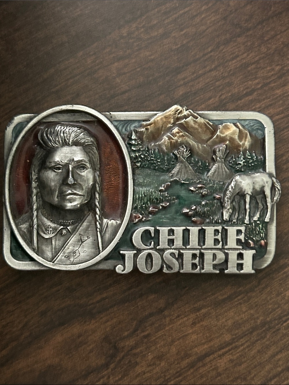Chief Joseph Embossed Western Belt Buckle In pewter